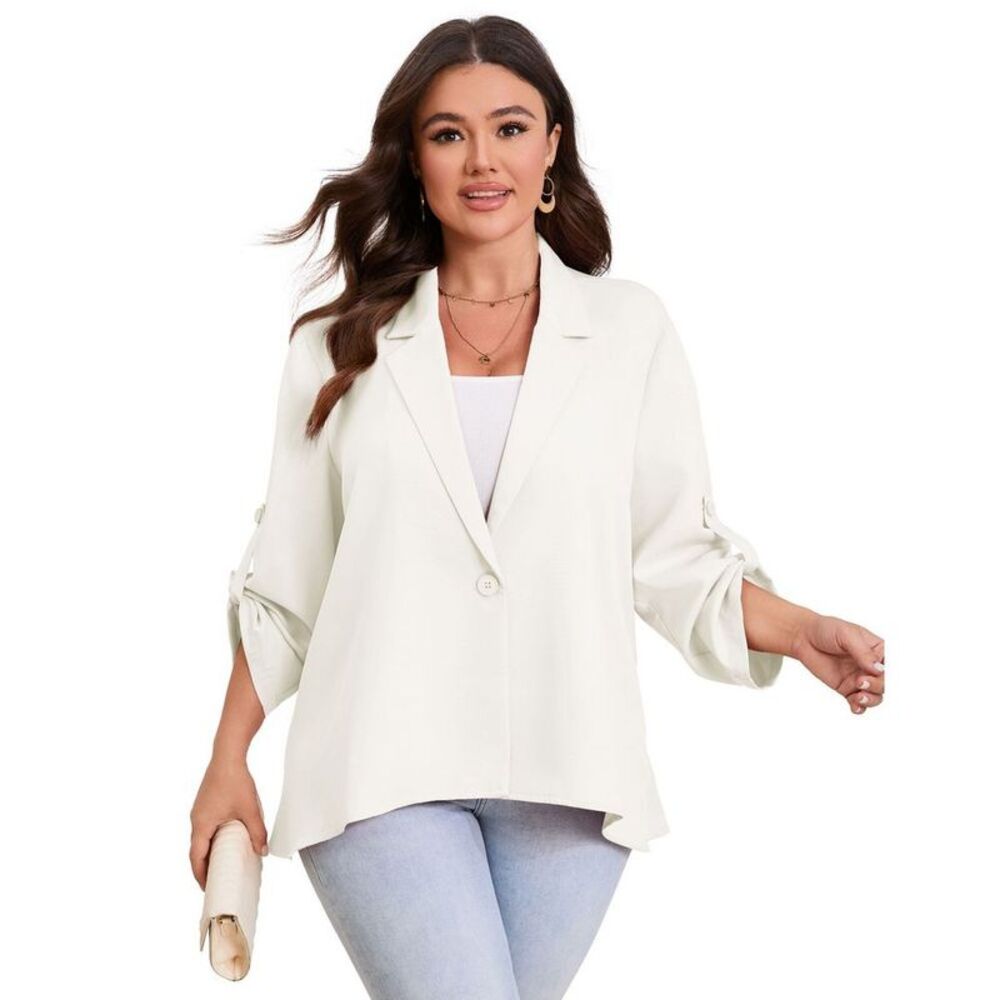 BLUEMING -  Womens Plus Size Long Sleeve Lapel Collar White